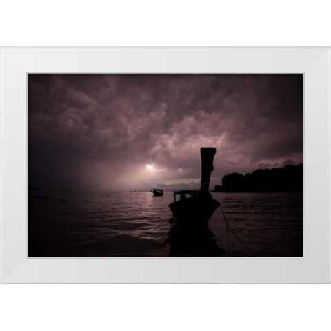 Railay Beach Lightning I White Modern Wood Framed Art Print by Berzel, Erin