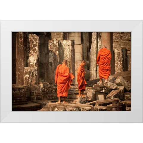 Monks at Bayon White Modern Wood Framed Art Print by Berzel, Erin