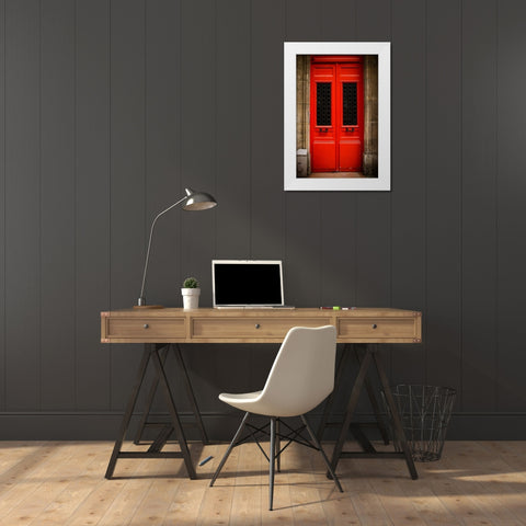 Red Door in Paris White Modern Wood Framed Art Print by Berzel, Erin
