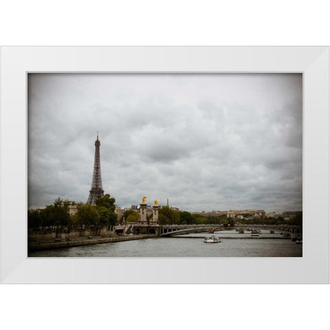 La Seine and La Tour Eiffel White Modern Wood Framed Art Print by Berzel, Erin