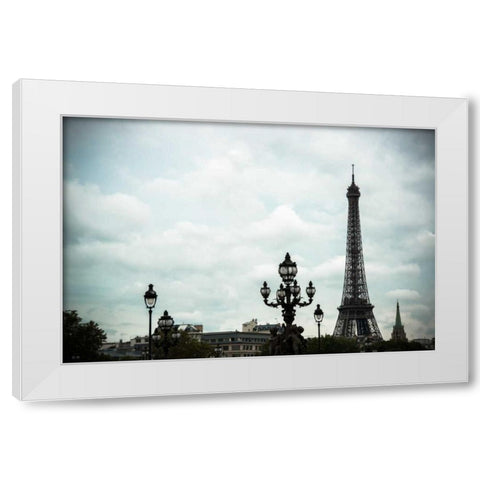 Lampposts and The Eiffel Tower White Modern Wood Framed Art Print by Berzel, Erin