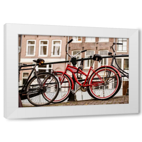 Amsterdam Red Bicycle White Modern Wood Framed Art Print by Berzel, Erin