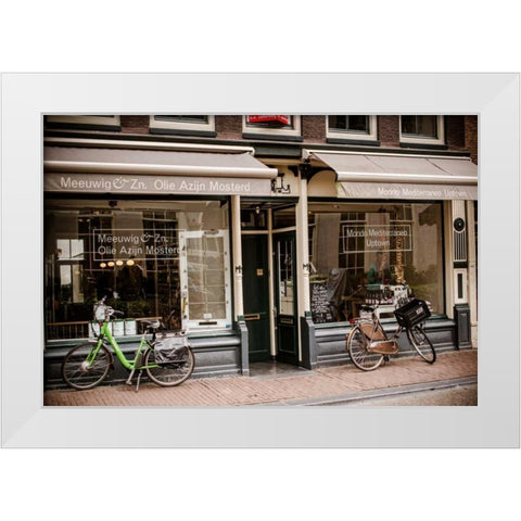 Amsterdam Storefront with Bikes White Modern Wood Framed Art Print by Berzel, Erin