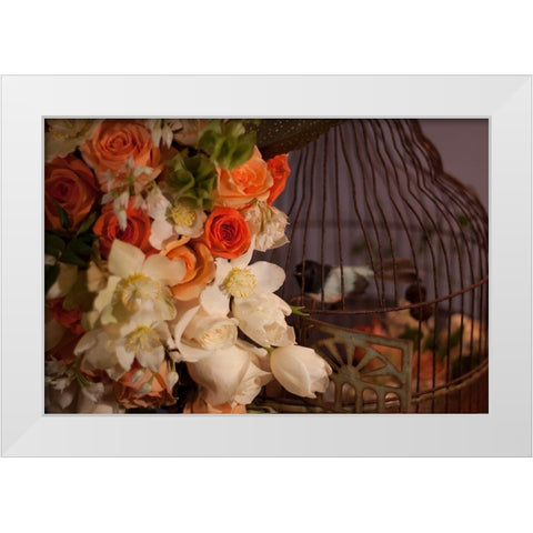 Flowers and Bird Cage I White Modern Wood Framed Art Print by Crane, Rita