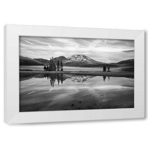 South Sister at Sparks Lake BW White Modern Wood Framed Art Print by Hellmann, Stan