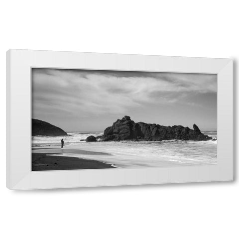 Lone Fisherman BW White Modern Wood Framed Art Print by Hellmann, Stan