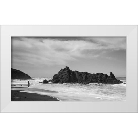 Lone Fisherman BW White Modern Wood Framed Art Print by Hellmann, Stan