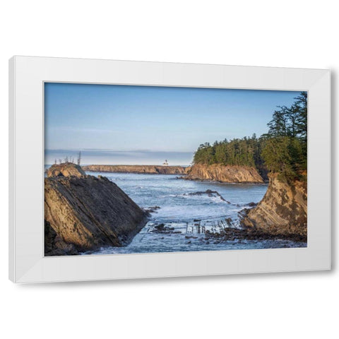 Cape Arago Lighthouse White Modern Wood Framed Art Print by Hellmann, Stan