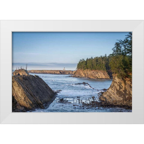 Cape Arago Lighthouse White Modern Wood Framed Art Print by Hellmann, Stan