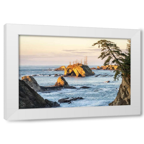 Sunset at Sunset Bay White Modern Wood Framed Art Print by Hellmann, Stan