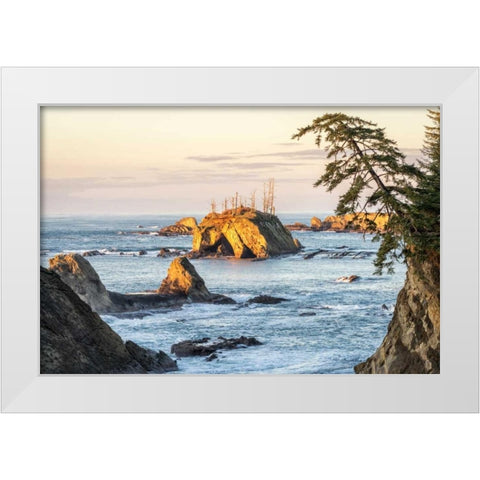 Sunset at Sunset Bay White Modern Wood Framed Art Print by Hellmann, Stan
