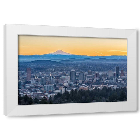 Portland Sunrise White Modern Wood Framed Art Print by Hellmann, Stan