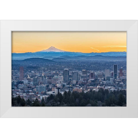 Portland Sunrise White Modern Wood Framed Art Print by Hellmann, Stan