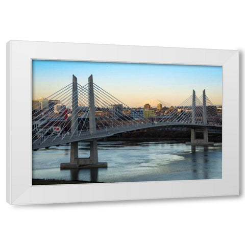 Tilikum Crossing and Mt. St. Helens White Modern Wood Framed Art Print by Hellmann, Stan