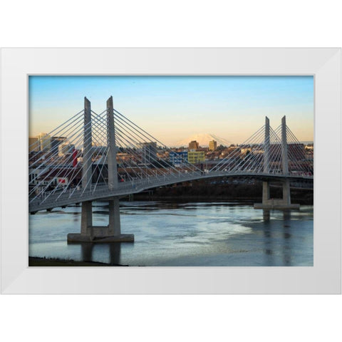 Tilikum Crossing and Mt. St. Helens White Modern Wood Framed Art Print by Hellmann, Stan