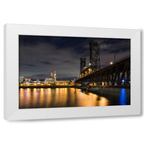 Portland Steel Bridge White Modern Wood Framed Art Print by Hellmann, Stan
