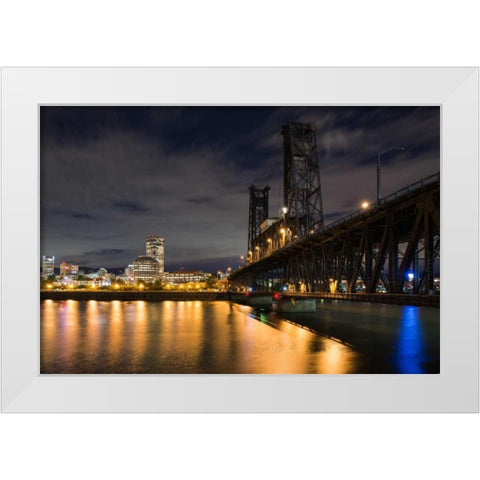 Portland Steel Bridge White Modern Wood Framed Art Print by Hellmann, Stan