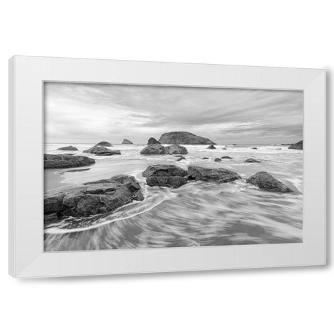 Harris Beach BW White Modern Wood Framed Art Print by Hellmann, Stan
