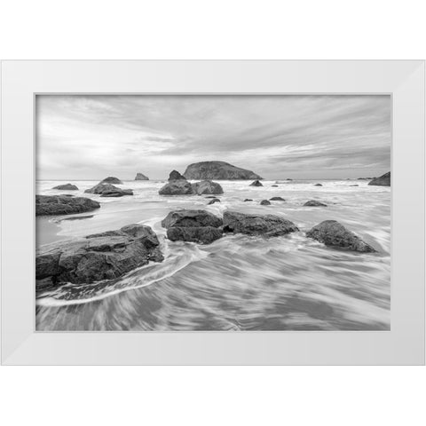 Harris Beach BW White Modern Wood Framed Art Print by Hellmann, Stan