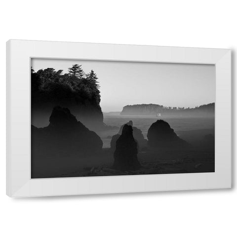 Ruby Beach Morning III BW White Modern Wood Framed Art Print by Hellmann, Stan