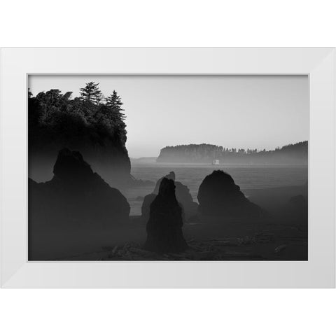 Ruby Beach Morning III BW White Modern Wood Framed Art Print by Hellmann, Stan