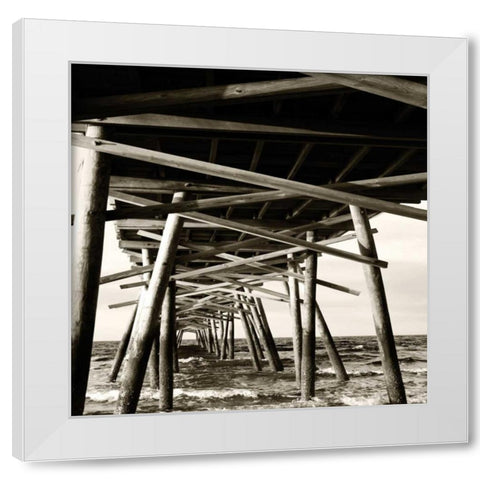 Atlantic Pier Sq. II White Modern Wood Framed Art Print by Hausenflock, Alan