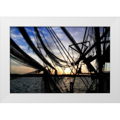 Shrimpers at Sunrise II White Modern Wood Framed Art Print by Hausenflock, Alan
