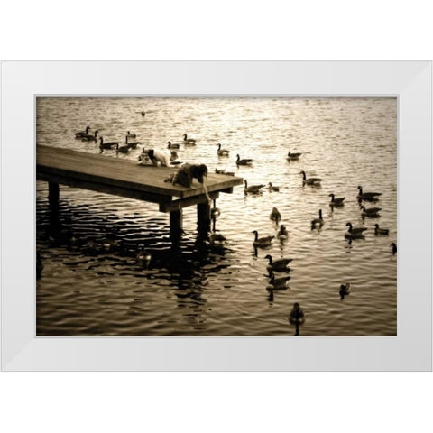 Feeding the Geese II White Modern Wood Framed Art Print by Hausenflock, Alan