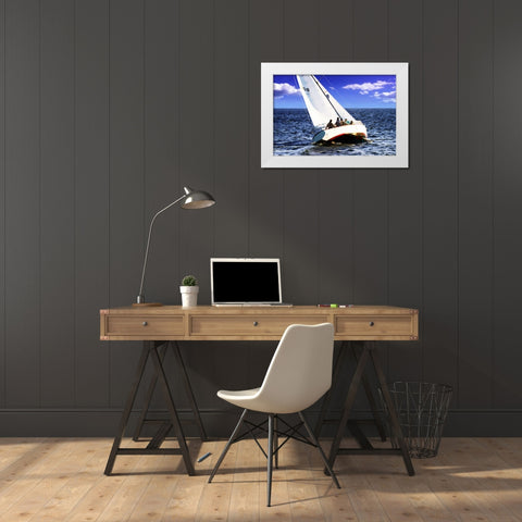 Sailing At Days End White Modern Wood Framed Art Print by Hausenflock, Alan