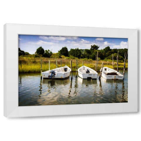 Three Small Boats I White Modern Wood Framed Art Print by Hausenflock, Alan