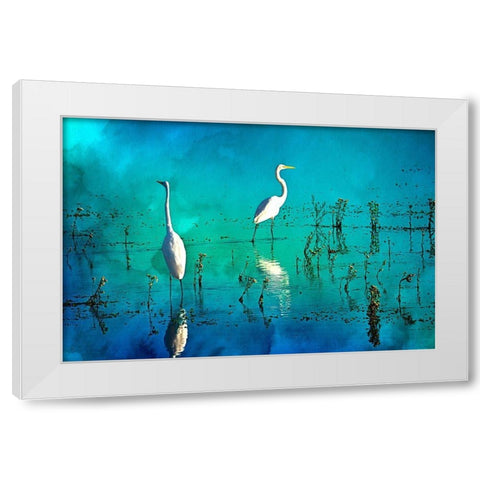 Wading Herons I White Modern Wood Framed Art Print by Hausenflock, Alan