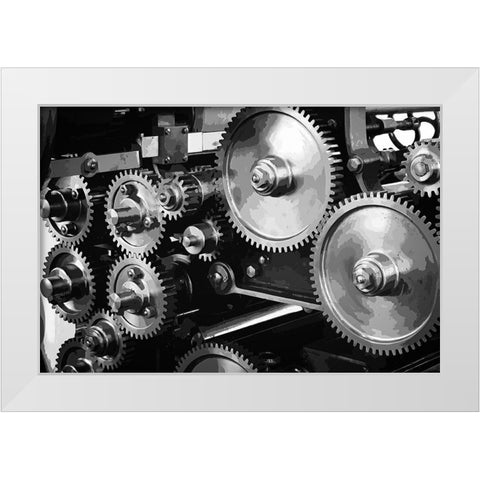 Gears Upon Gears White Modern Wood Framed Art Print by Hausenflock, Alan