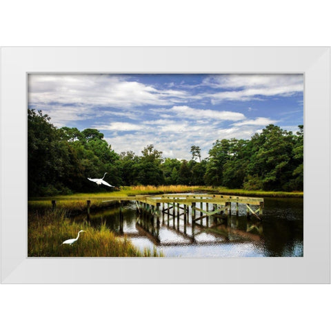 Egret on the Wing White Modern Wood Framed Art Print by Hausenflock, Alan