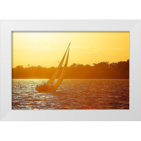 Sailing into the Gold White Modern Wood Framed Art Print by Hausenflock, Alan