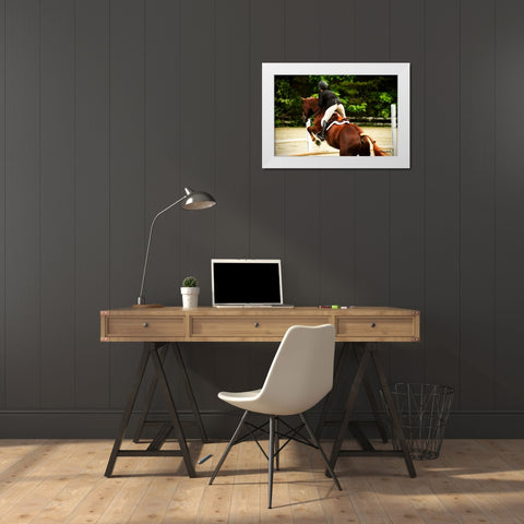 Jumping Hunter III White Modern Wood Framed Art Print by Hausenflock, Alan