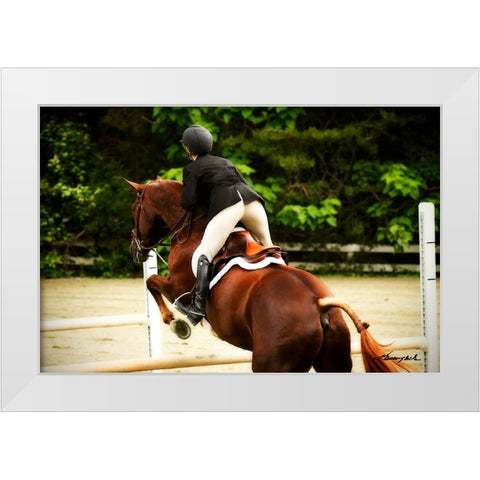 Jumping Hunter III White Modern Wood Framed Art Print by Hausenflock, Alan