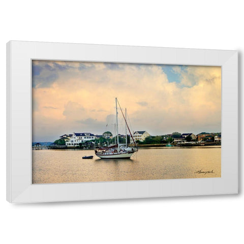 Mooring in Banks Channel White Modern Wood Framed Art Print by Hausenflock, Alan