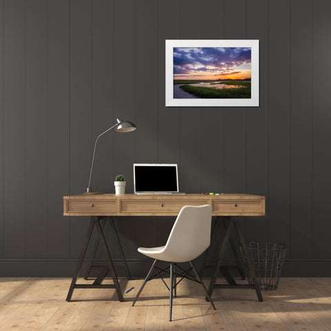 Sunset in the Marsh White Modern Wood Framed Art Print by Hausenflock, Alan