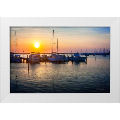 Sunset on the Boats White Modern Wood Framed Art Print by Hausenflock, Alan