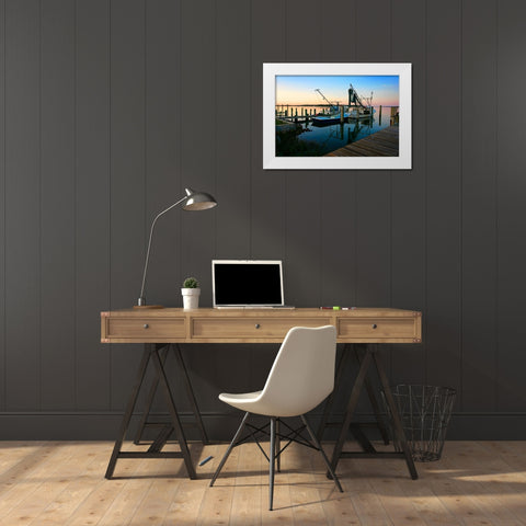 Sunrise on Working Boats White Modern Wood Framed Art Print by Hausenflock, Alan