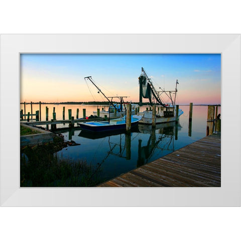 Sunrise on Working Boats White Modern Wood Framed Art Print by Hausenflock, Alan