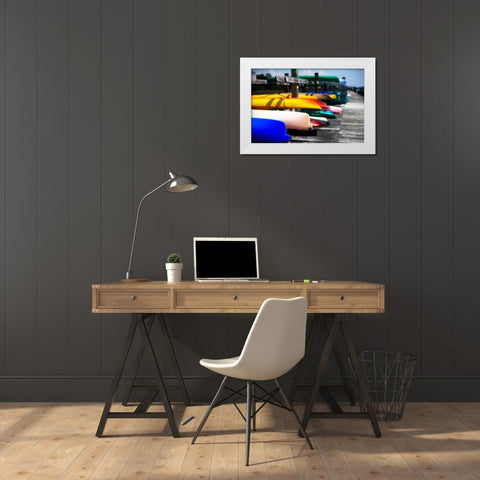 Kayaks I White Modern Wood Framed Art Print by Hausenflock, Alan