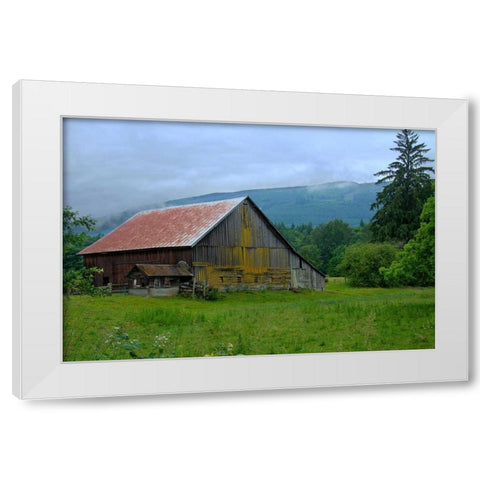 Barn in the Mist White Modern Wood Framed Art Print by Johnson, George