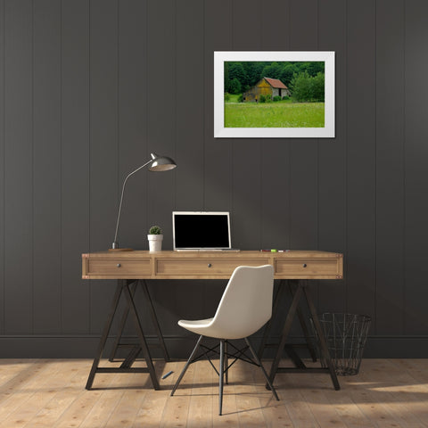 North Cascades Barn White Modern Wood Framed Art Print by Johnson, George