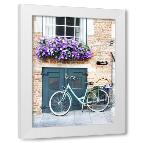 Brugge Door and Bicycle White Modern Wood Framed Art Print by Johnson, George