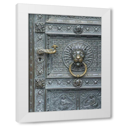 Cologne Lions Head Door White Modern Wood Framed Art Print by Johnson, George