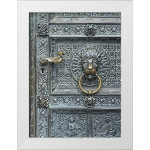 Cologne Lions Head Door White Modern Wood Framed Art Print by Johnson, George