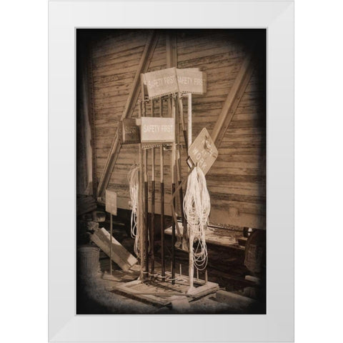 Safety First White Modern Wood Framed Art Print by Johnson, George