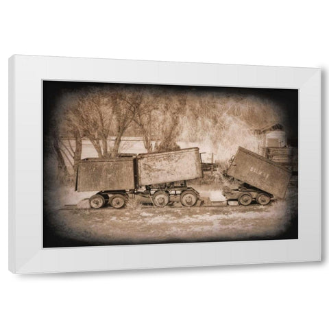Mine Cars White Modern Wood Framed Art Print by Johnson, George
