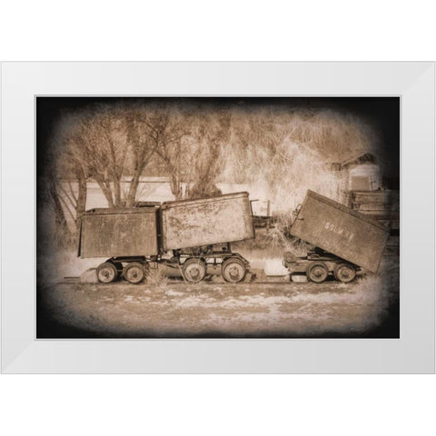 Mine Cars White Modern Wood Framed Art Print by Johnson, George